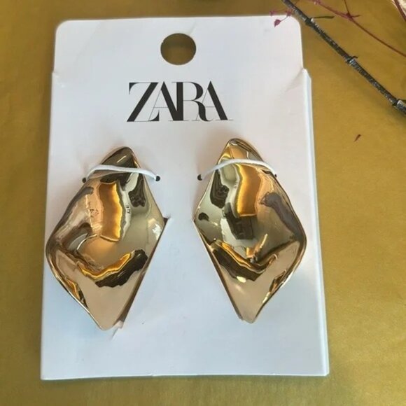 ZARA Oval Earrings elegant luxury Gold ✨✨🔥 NWT - Picture 7 of 8